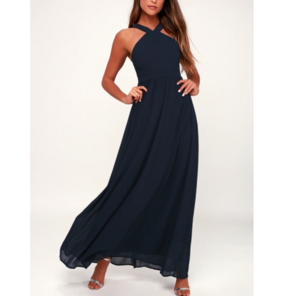 Lulu's Air of Romance Navy Blue Maxi dress Sz M - Picture 10 of 14